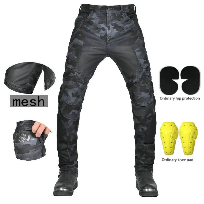 Loong Biker Motorcycle Riding Pants Summer Motocross Super Fit Slim Protection Jeans Mesh Breathable Casual Camouflage Trousers