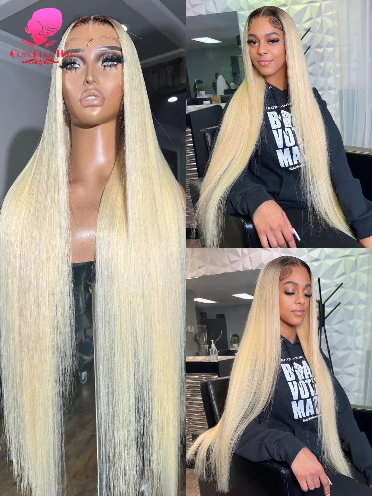 1B 613 Blonde Ombre Human Hair Wigs 613 Lace Frontal Wig 13x6 Blond Black Roots Colored Bone Straight Lace Front Wigs Human Hair