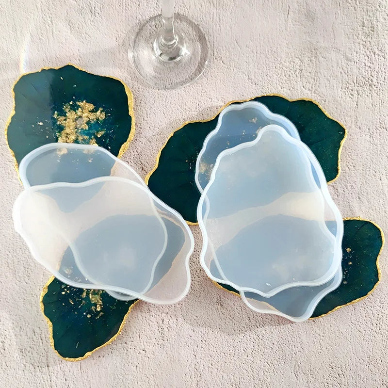 DM403 Irregular Marble Tea Cup Tray Doorplate Silicone Mold Epoxy Resin Agate Sliced Coaster Moules For Table Decoration