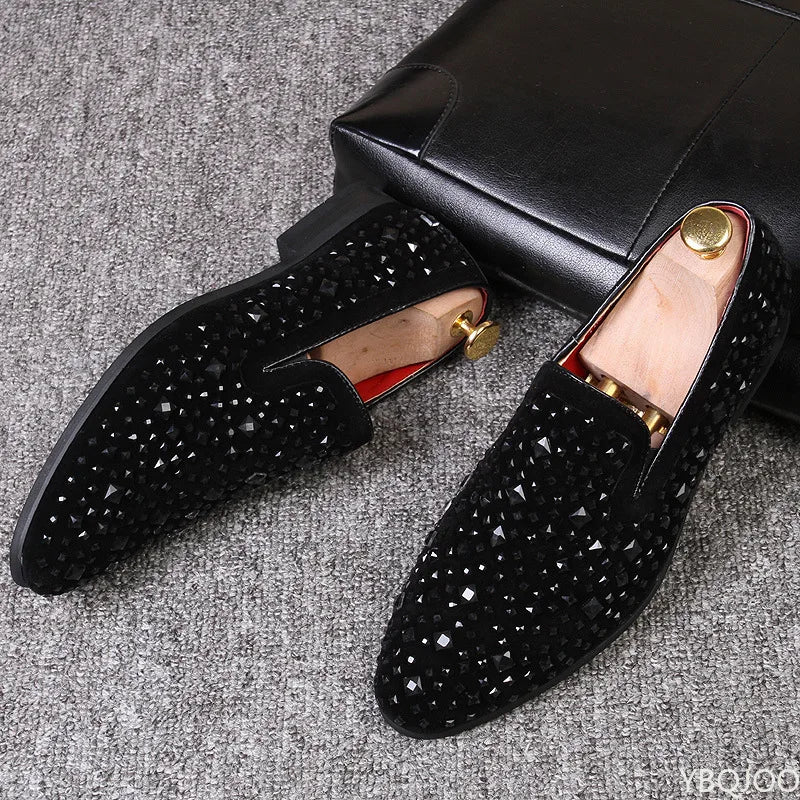 Black Spikes New Brand Mens Loafers Luxury Shoes Denim And Metal Sequins High Quality Casual Men Shoes 2022 Fashion Party Flats