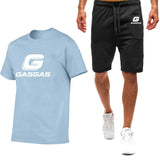 Motorcycles GasGas Summer Men's Sportswear Shorts Set Short Sleeve Breathable Grid T-Shirt Shorts Casualwear Basketball Training