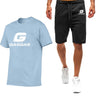 Motorcycles GasGas Summer Men's Sportswear Shorts Set Short Sleeve Breathable Grid T-Shirt Shorts Casualwear Basketball Training