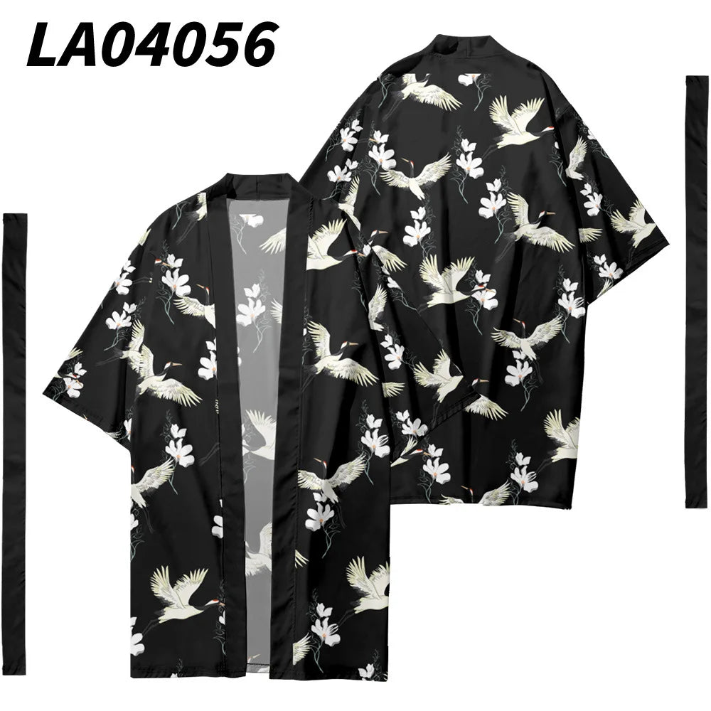 Men's Japanese Long Kimono Cardigan Men's Samurai Costume Kimono Fireworks Pattern Kimono Shirt Yukata Outer Cover