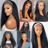 Kinky Straight Headband Wig Glueless Human Hair Wig Ready To Wear No Lace Front Brazilian Headband Human Hair Wig for Women