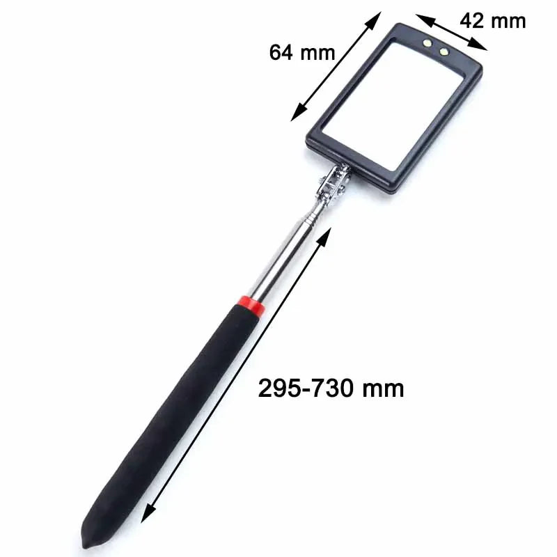 360° Inspection Mirror LED Light Telescoping Mirrors Extend Mechanic Tools Inspection Mirror Telescopic Handle Repairing Tools