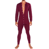 Mens Jumpsuit Romper Pajamas Casual Button Single-Breasted Bodysuit Long Sleeve Bodycon Sleepwear Male Autumn Solid Home Wear