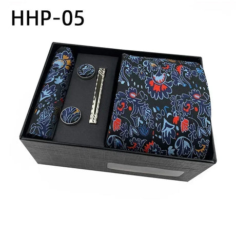 Luxury Tie Set Gift Box for Men Jacquard Necktie and Pocket Square Clip Cufflinks Red Black Blue Handkerchief Formal Gift