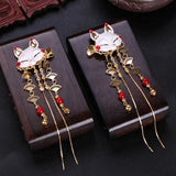 1pair Chinese Hanfu Hair Accessories Red Flower Hairpins Vintage Dress Headwear Long Butterfly Tassels Hair Clip Noiva Jewelry