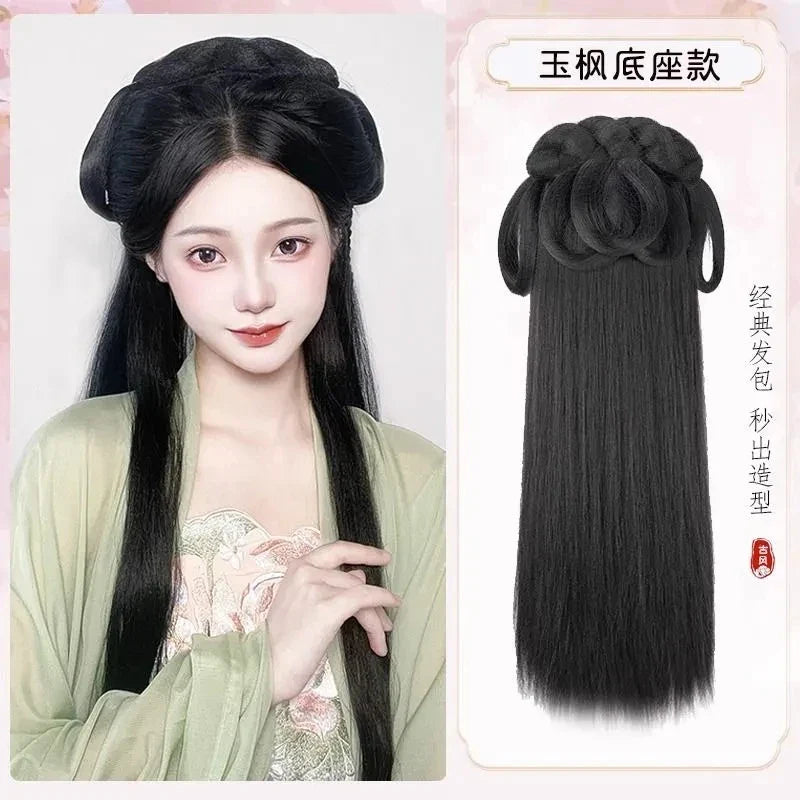 Hanfu Cosplay Wigs Women Black Anime Ancient Chinese Hanfu Wigs Headgear Accessories Hanfu Long Straight Wigs Black Wig Headband