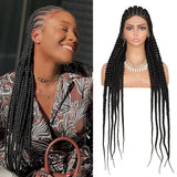 36" Embroidery Full Double Lace Braided Wigs for Women Box Braids Wig with Baby Hair Synthetic Lace Frontal Cornrow Braided Wig