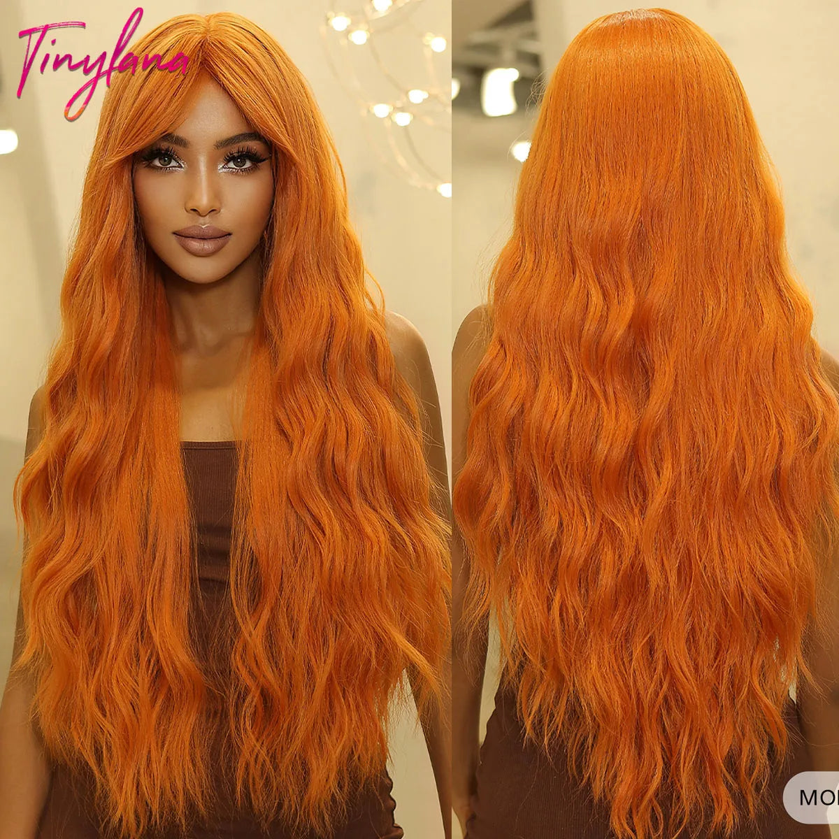 Long Curly Orange Brown Ombre Synthetic Wavy Wigs with Bangs Ginger Cosplay Party Wig for Women Afro Natural Hair Heat Resistant