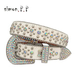 Punk Rock Colorful Rhinestones Belt Studded Western Bling Belts Y2K for Women Men Cowgirl Cowboy with Diamond Ceinture Femme