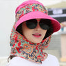 Fashion Women Summer Outdoor Riding Anti-UV Sun Hat Beach Foldable Sunscreen Floral Print Caps Neck Face Wide Brim Hat