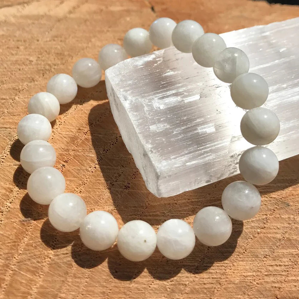 Ruberthen 8 MM White Moonstone Bracelet Chakra Healing Divine Fertility Pregnancy Jewelry Women`s Balance Mood Bracelets