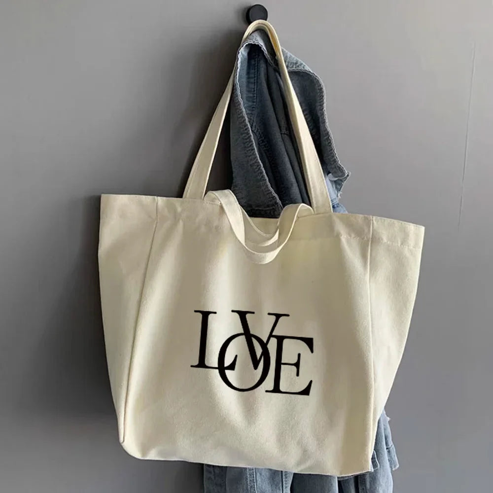 Shopping Bags Organizer Fashion Canvas Tote Bag Student Shoulder Bag Text Series Large Capacity Handbags Women 2022 Casual