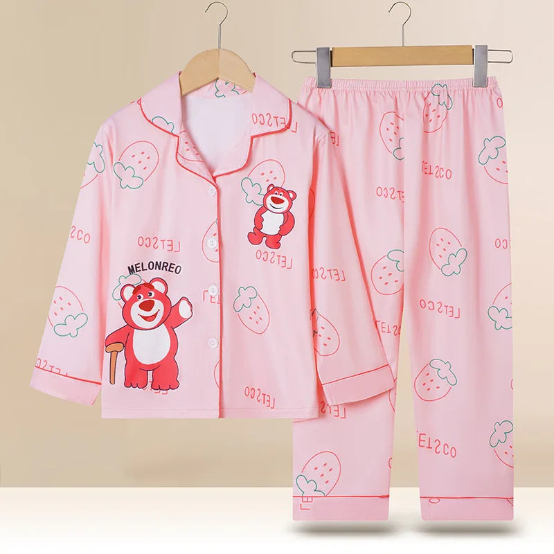 Spring Miniso Cute Children's Pajamas Sets Kawaii Anime Kuromi Pochacco Cinnamoroll Girl Boy Sleepwear Milk Silk Kids Loungewear