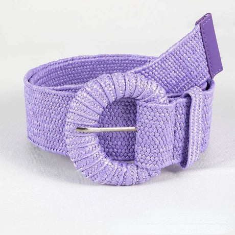 Bohemian Style Hand-woven Black and White Round Buckle Women Belts Designer Woven Elastic PP Straw Grass Girls Waistband