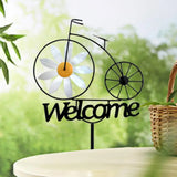 Garden Welcome Stake Garden Iron Stakes With Windmill Bicycle Design Outdoor Spinning Wheel Sunflower Wind Spinner Outdoor decor