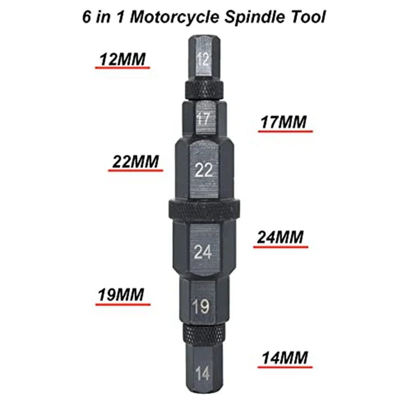 Hex Axle Tool For Motorcycle Parts Front Axle Wheel 12 14 17 19 22 24Mm 6 In 1 Motorcycle Spindle Socket Adapter Tool 3/8 Inch