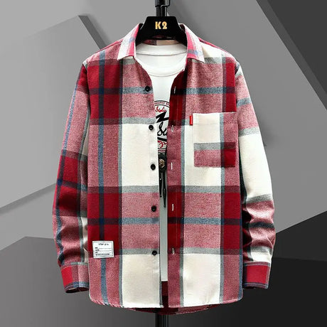 Spring Autumn Men Plaid Shirt Coats New Fashion Versatile Loose Male Clothes Korean Vintage Casual Long Sleeve Cardigans Jackets