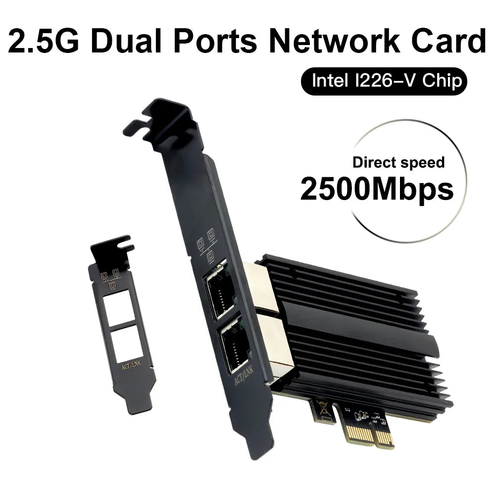 2500Mbps Pcie To RJ45  Intel I226 Network Card 2.5G Gigabit Ethernet Dual Ports 100/1000/2500Mbps Network Card For Desktop