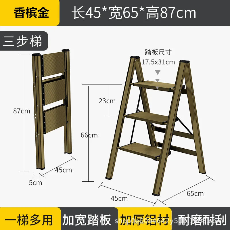 Multi functional folding ladder aluminum alloy high stool kitchen load bearing 300kg step chair widened 3 steps