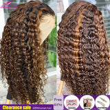 Transparent Highlight Curly Human Hair Wigs For Women 13X4 Lace Frontal Wig 4/27 Ombre Mongolian Lace Closure Wig Remy Hair