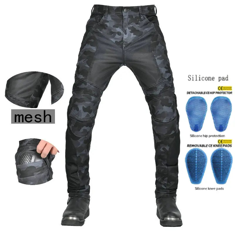 Loong Biker Motorcycle Riding Pants Summer Motocross Super Fit Slim Protection Jeans Mesh Breathable Casual Camouflage Trousers