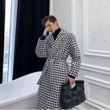 NOYMEI Contrast Color Korean Style Lapel Belt Design Men's Trench Plaid Autumn Winter Windbreaker New Male Woolen Coat WA2596