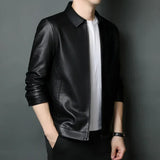 Genuine Leather Clothes Men's Stand Collar Luxury Leather Jacket Autumn and Winter plus Velvet Warm Leisure Simple Leather Coat