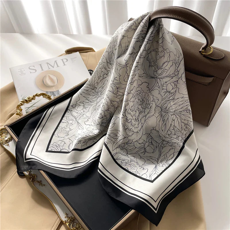 2023 Fashion Wraps Satin Hijab Luxury Square Scarf for Women Hair Bands Ribbon Headband Silk Shawl Neckerchief Female Bandana