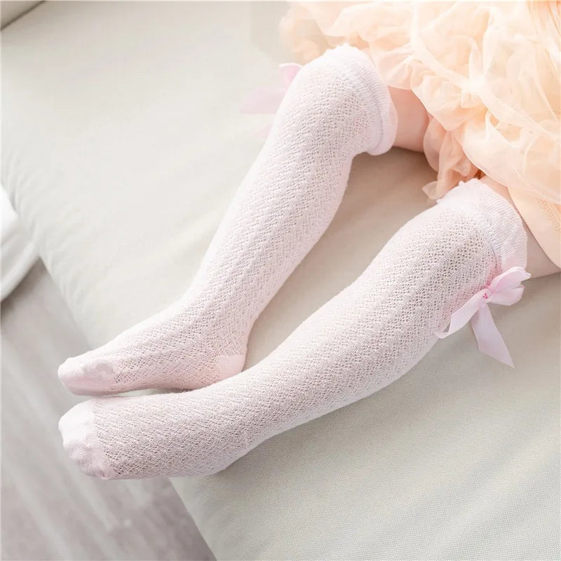 New Kids Socks Cute Bow Knot Baby Girls Knee High Socking Soft Children Socks Princess Toddler Leg Warmers Foot Warm 0-3years