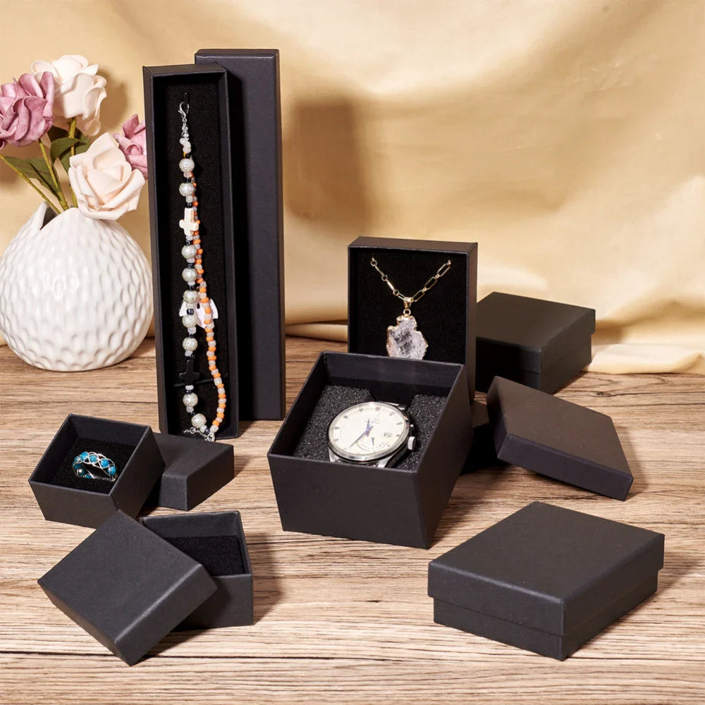 12pcs Cardboard Jewelry Set Gift Box Ring Necklace Bracelets Earring Gift Packaging Boxes With Sponge Inside Rectangle