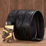 3.5CM V Buckle Cowskin Genuine Leather Belt Quality Alloy Automatic Buckle Print Wasitbad Strap Gift Bussiness Male Belt Men