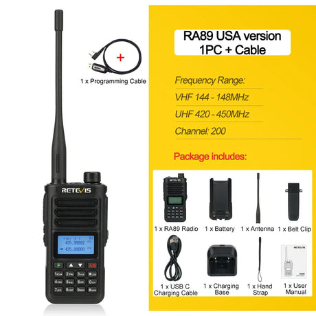 Retevis RA89 Walkie Talkie USB C Charge IP68 Waterproof 10W Long Range Two Way Radio Intelligent Noise Reduction ht Transceiver