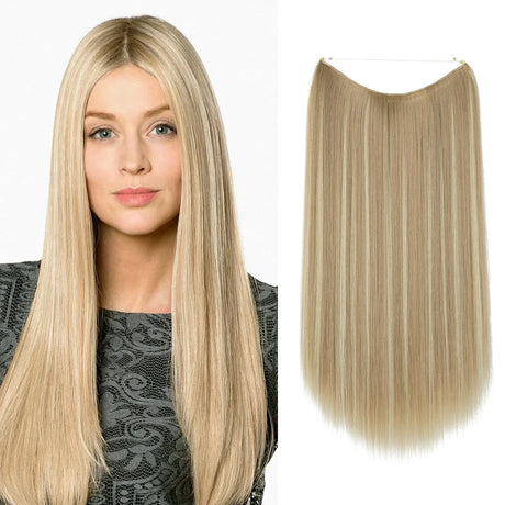 Synthetic Hair Extension No Clip Natural Hair Piece Ombre Fake False One Piece Straight Hairpiece Blonde For Women