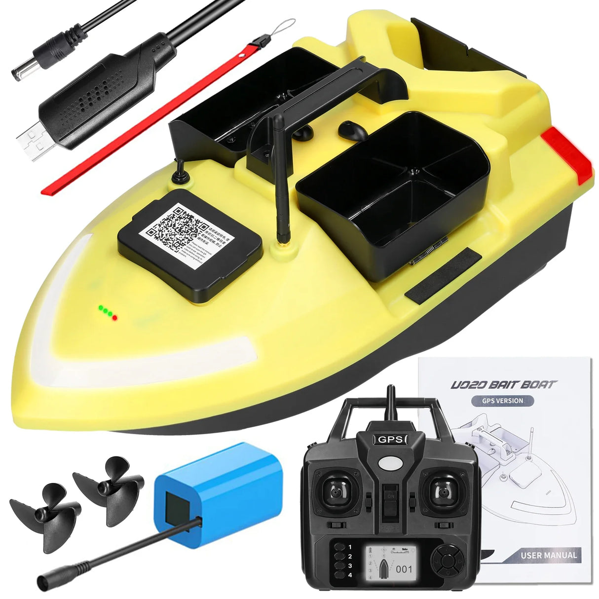 GPS Fishing Bait Boat w/ 3 Bait Containers Automatic Bait Boat 400-500M Remote Range Fishing Accessories Sea Ftackle