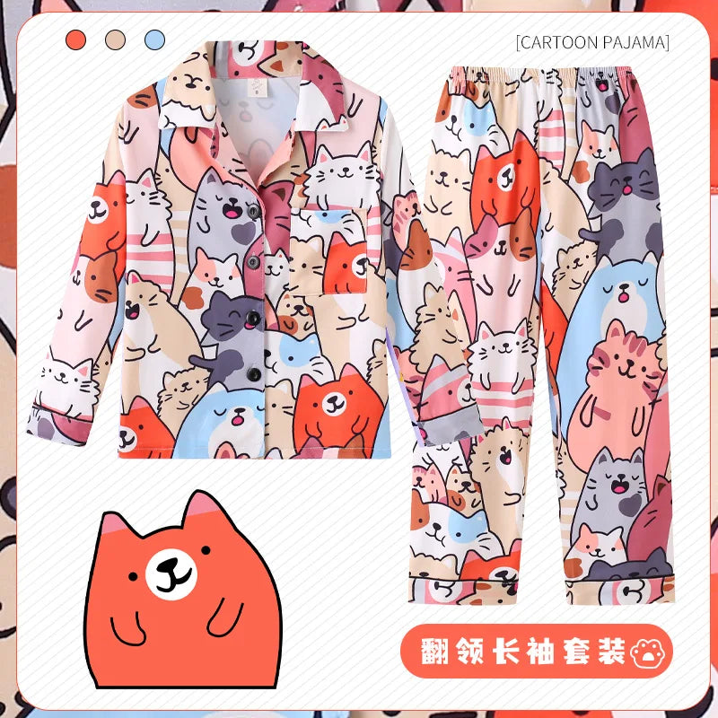 Spring Miniso Cute Children's Pajamas Sets Kawaii Anime Kuromi Pochacco Cinnamoroll Girl Boy Sleepwear Milk Silk Kids Loungewear