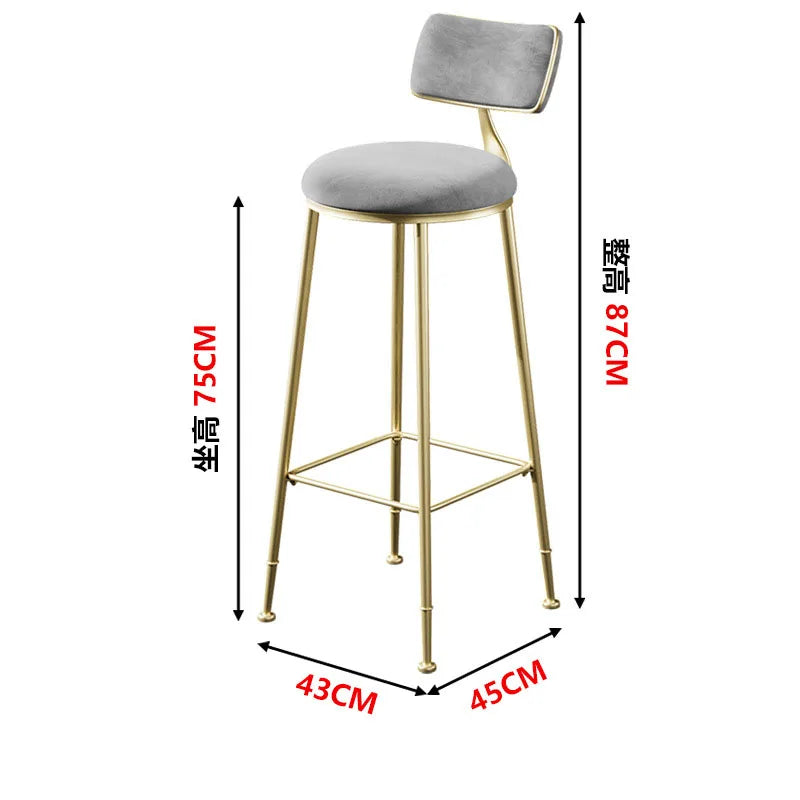 Nordic Bar Chair Light Luxury Home Golden Bar Stool Modern Simple High Chair Chair Back Bar Stool Balcony Restaurant Furniture