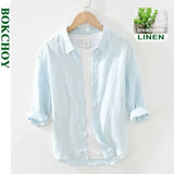 Summer and Spring New Pure Linen Three-quarter Sleeve Cargo Shirts for Men Fresh Thin Loose Men Clothing GD-1808