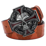 Skull Leather Belt Embossed Pattern Cowskin Fashion Buckle for Men