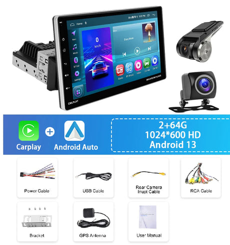 Podofo 9'' 1Din Android Car Radio Carplay Android Auto Automotive multimedia 2+64G Intelligent Car System Car Stereo