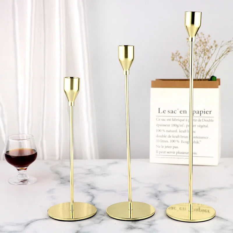 1 Set European Metal Candle Holder Exquisite Candlestick Candelabra Vintage Golden Wedding Decoration Home Living Room Decor