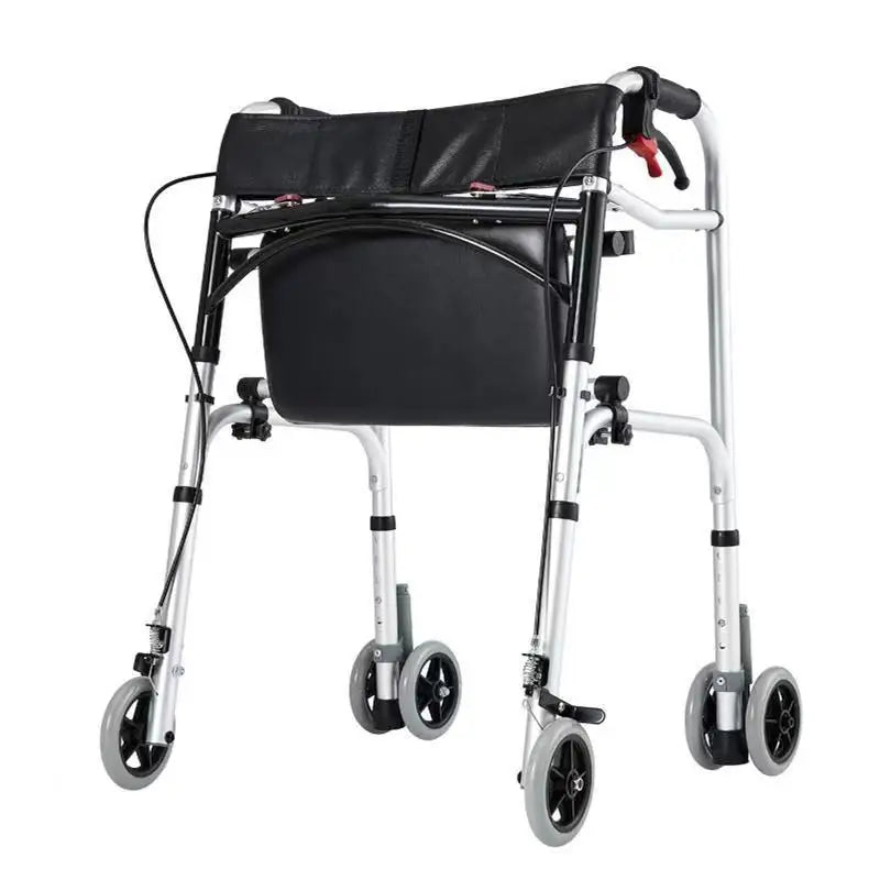 Foldable Elderly Walking Assist Crutch Chair With Wheels Rehabilitation Walker Height Adjustable Standing Frame Mobility Aids