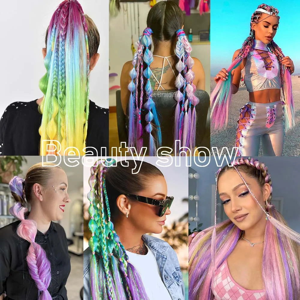 26 inch Y2K Jumbo Ponytail Hair Extensions With Tinsel Hair DIY Shiny Pony Tail Braids For Women and Girls