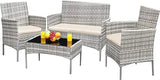 Patio Furniture Outdoor Acacia Wood  Conversation Sofa Set with Table & Cushions Porch Furniture for Porch/Balcony/Backyard