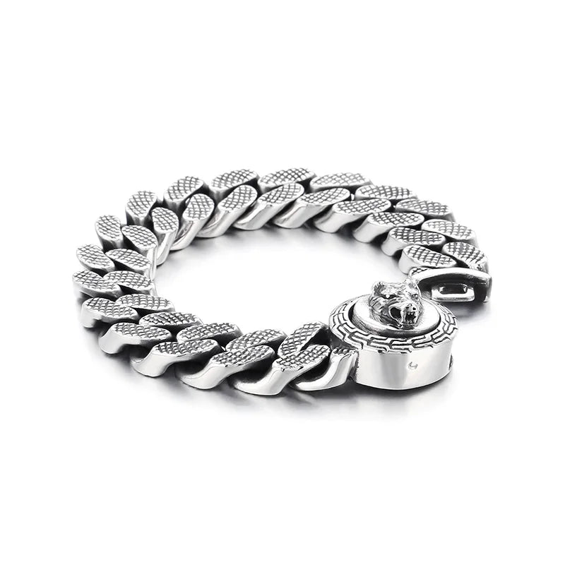 KALEN Stainless Steel Wolf Head Cuban Chain Bracelet Punk Strong Man‘s Heavy Bracelet Personalized Vintage Wirst Jewelry Gift