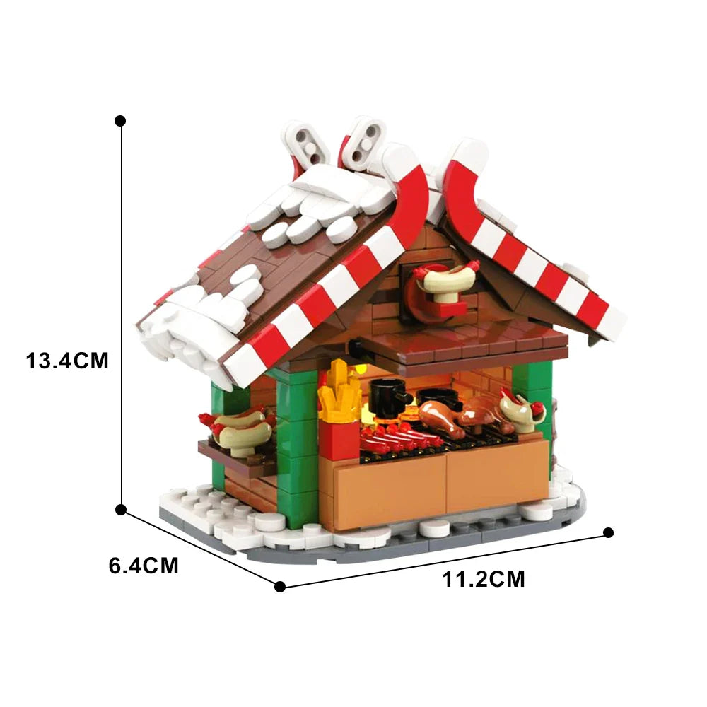 Gobricks MOC Winter Street View Christmas Grilling Stand Building Block set Hot Drinks Stands Tuk-Tuk Coffee Brick Kids Toy Gift