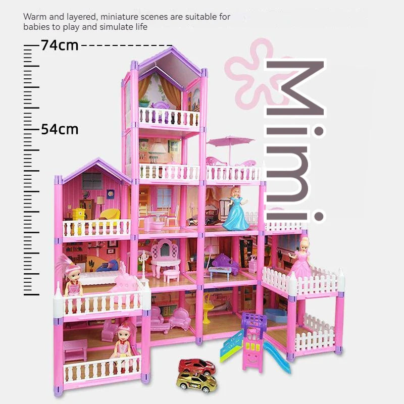 Kids Toy Simulation Doll House Villa Set Pretend Play House Assembly Toys Princess Castle Bedroom Girls Gift Toy For Children