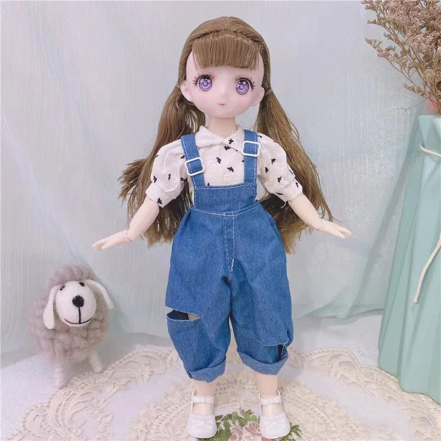 BJD Girl Dolls 30cm Kawaii 6 Points Joint Movable Dolls With Fashion Clothes Soft Hair Dress Up Girl Toys Birthday Gift Doll New